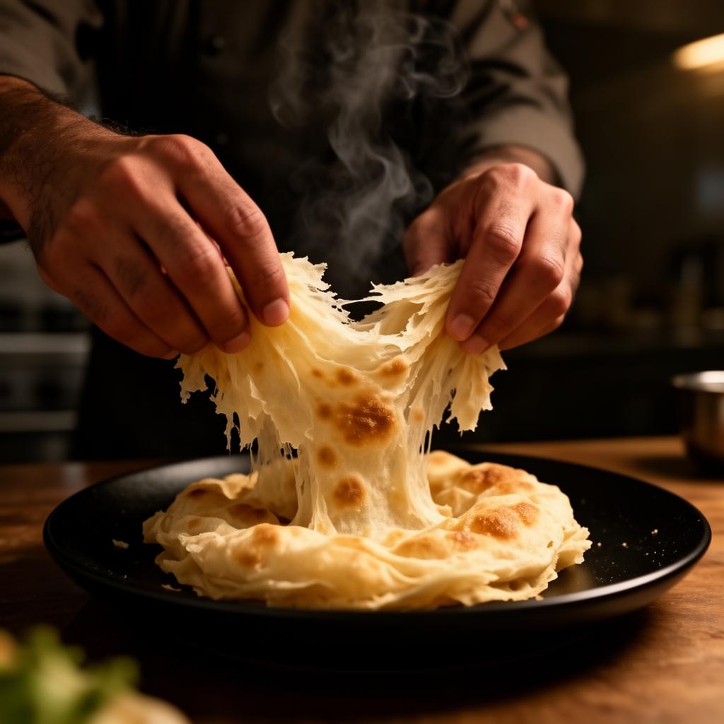 Hands tearing parotta